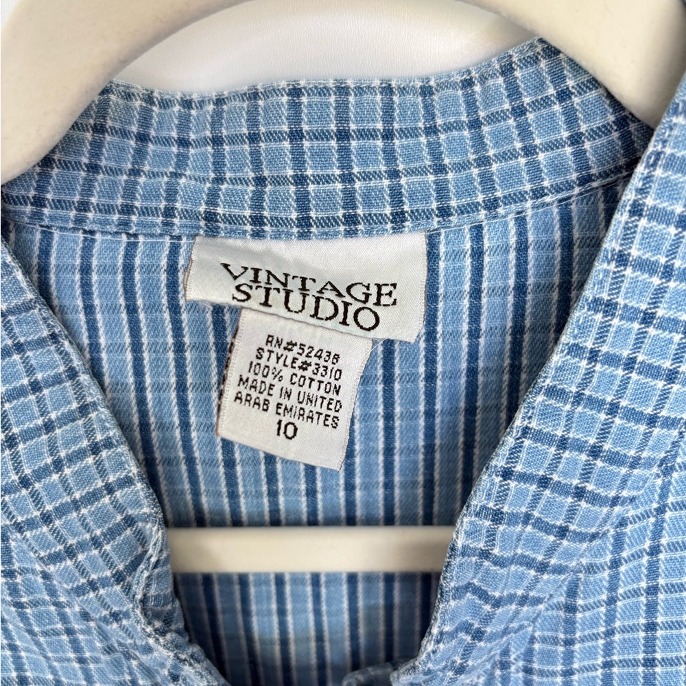 Vintage Button Down Slit Maxi Dress Blue Gingham Plaid Women’s Size 10 / Medium - Picture 7 of 10